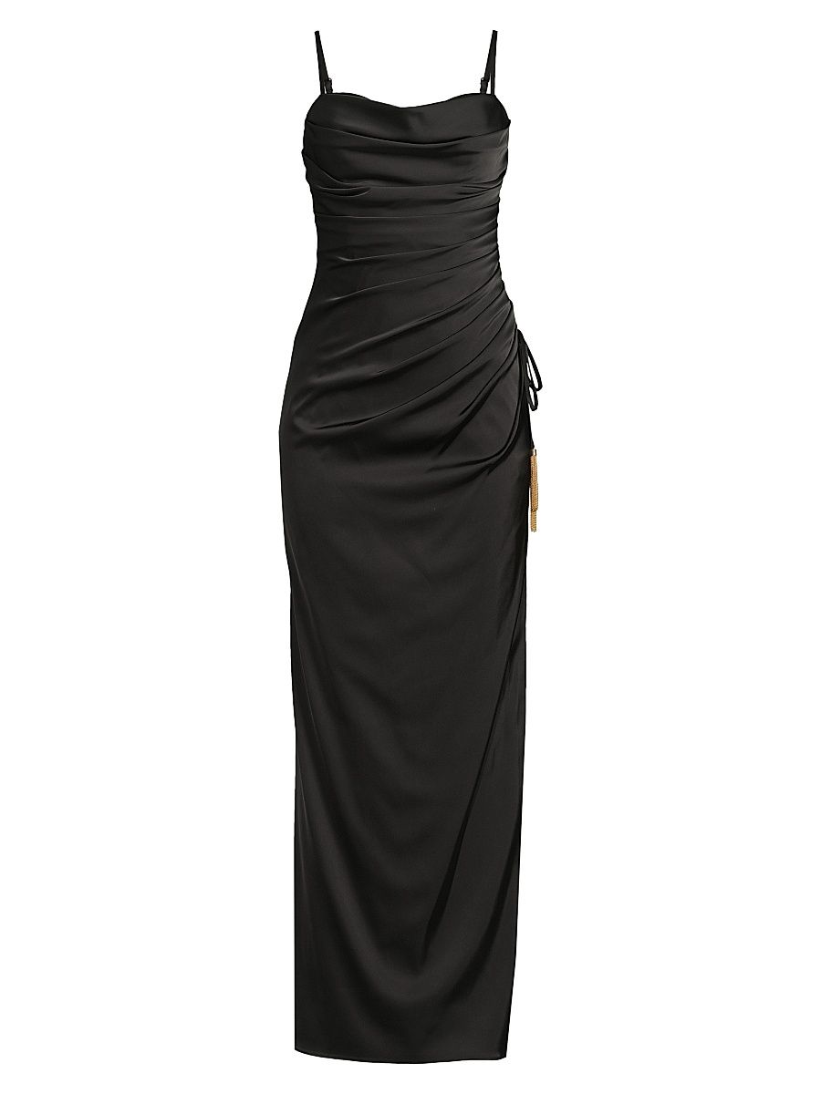 Women's Satin Draped Slip Maxi Dress - Black - Size 12