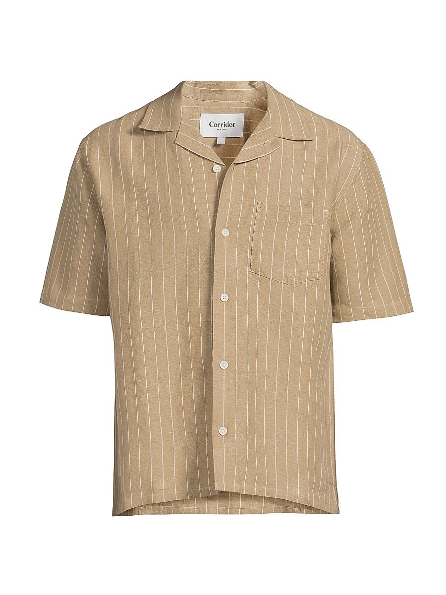Men's Boulder Retro Linen-Cotton Camp Shirt - Khaki - Size Small