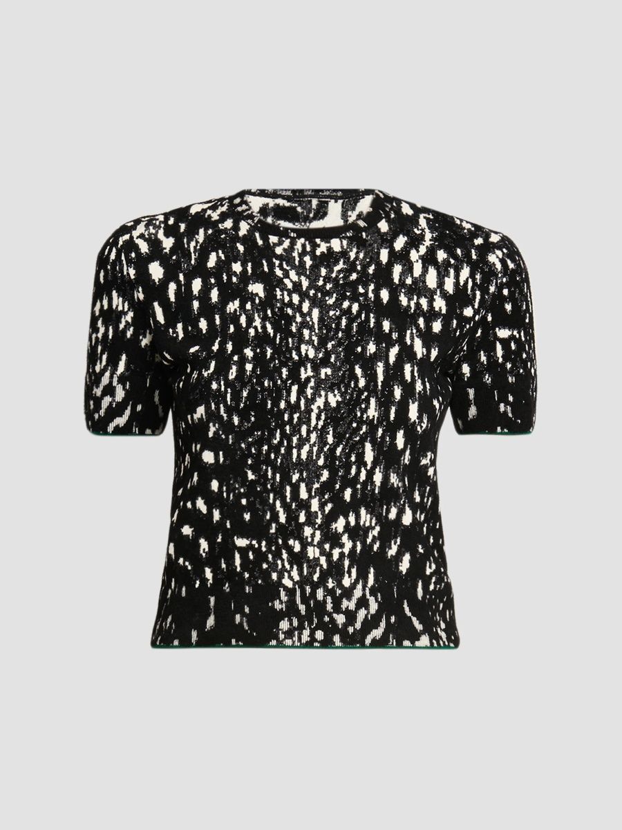 TOM FORD Women's Printed Crewneck Top - Black White - Size Large