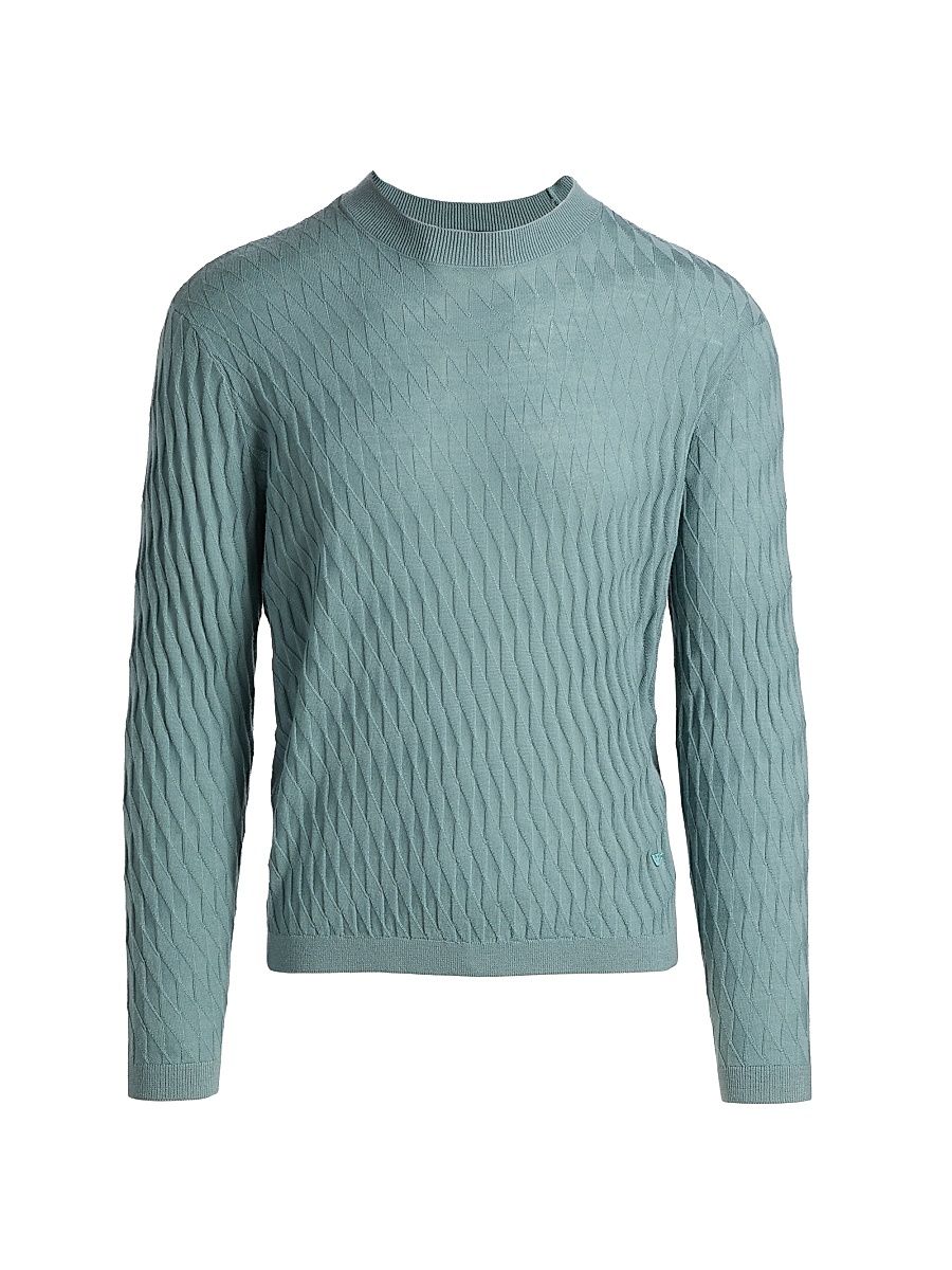 Men's Diamond Virgin Wool Sweater - Teal - Size XXL