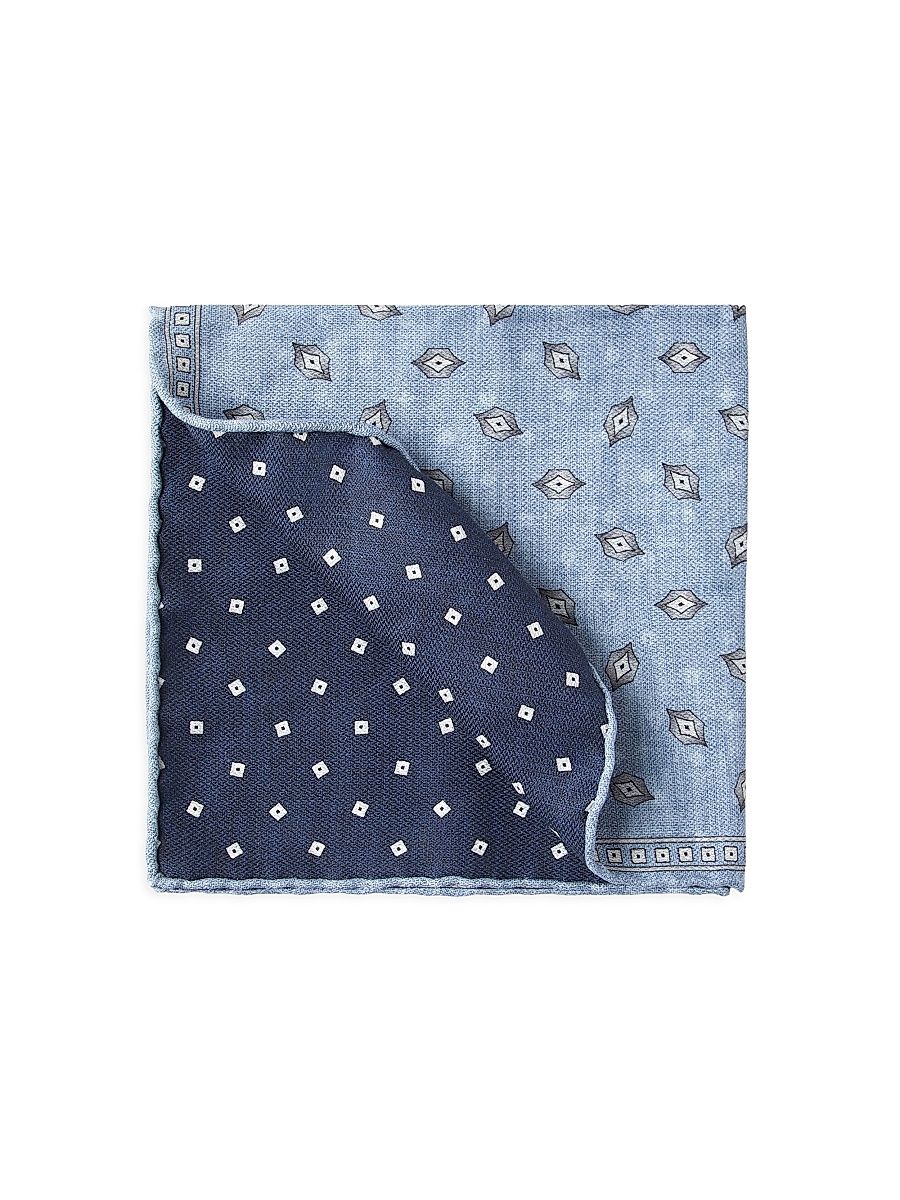Men's Silk Pocket Square with Diamond Design - Blue