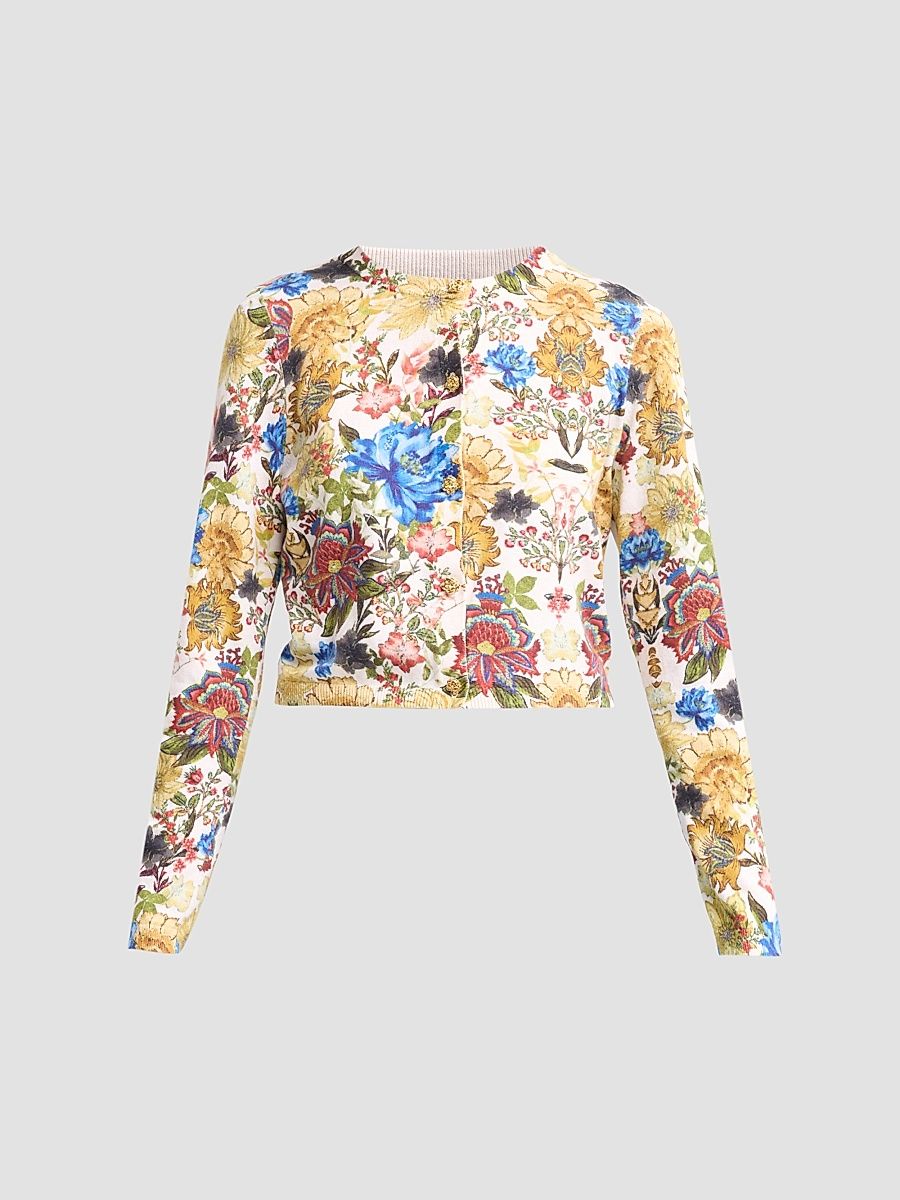 Women's Carson Floral Cotton-Blend Cardigan - Fallen Petals - Size XL