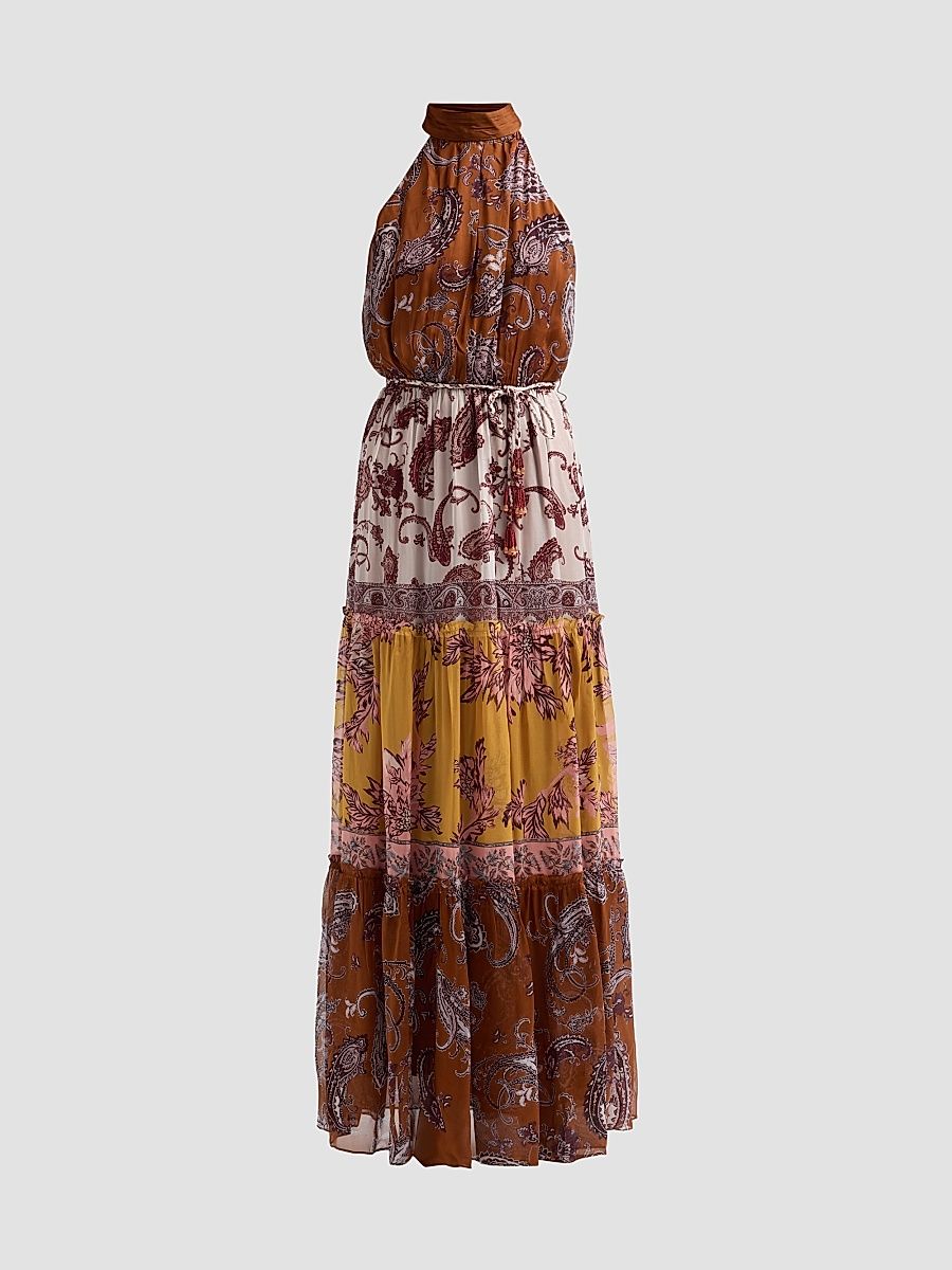 Women's Colorblocked Tiered Maxi Dress - Brown - Size Large