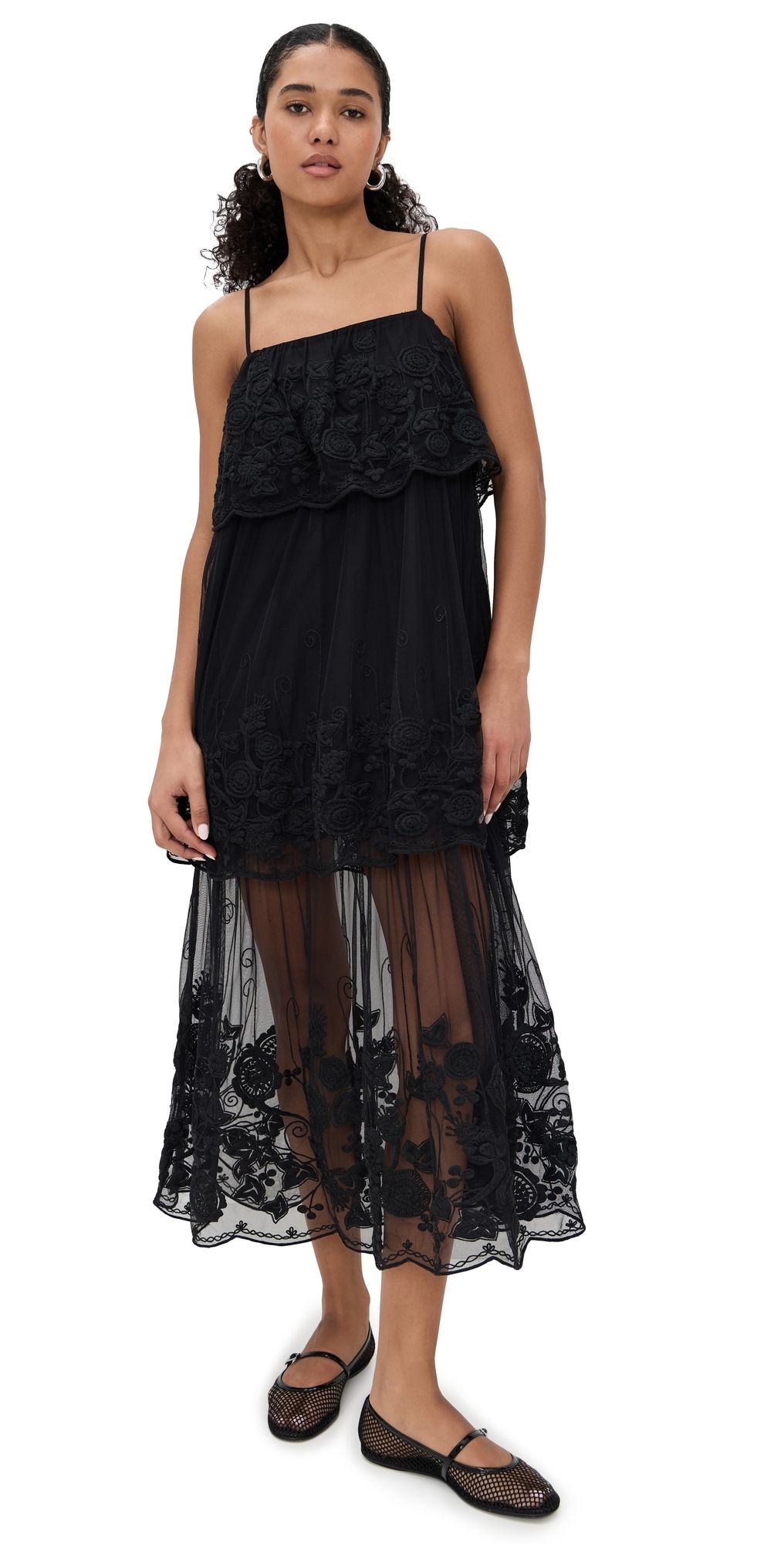 Sea Arielle Lace Tank Tiered Midi Dress Black XXS