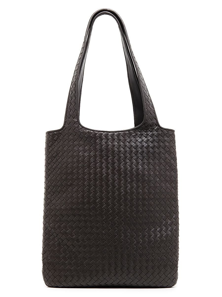 Men's Intrecciato Leather Tote Bag - Espresso Silver