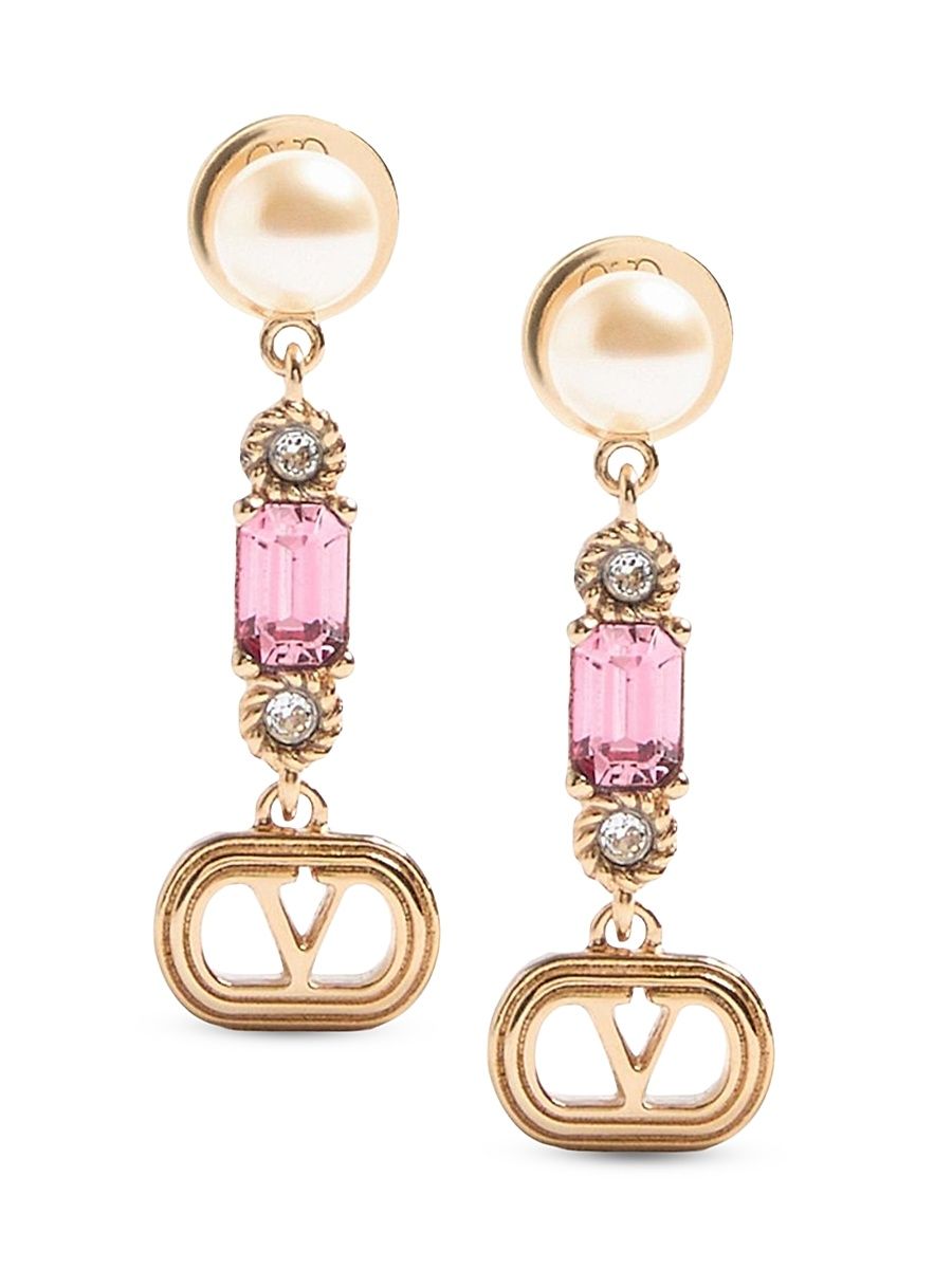 Women's Ovalette Earrings in Metal, Pearl and Swarovski Crystals - Gold