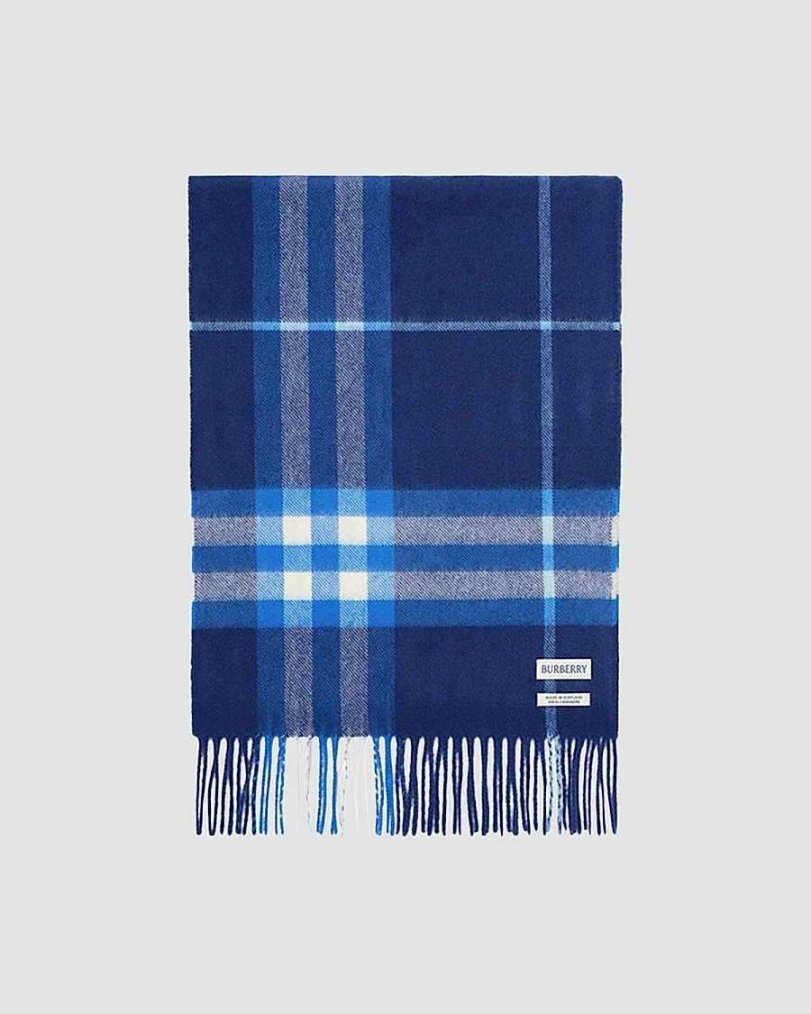 Men's Check Cashmere Scarf - Lido Blue