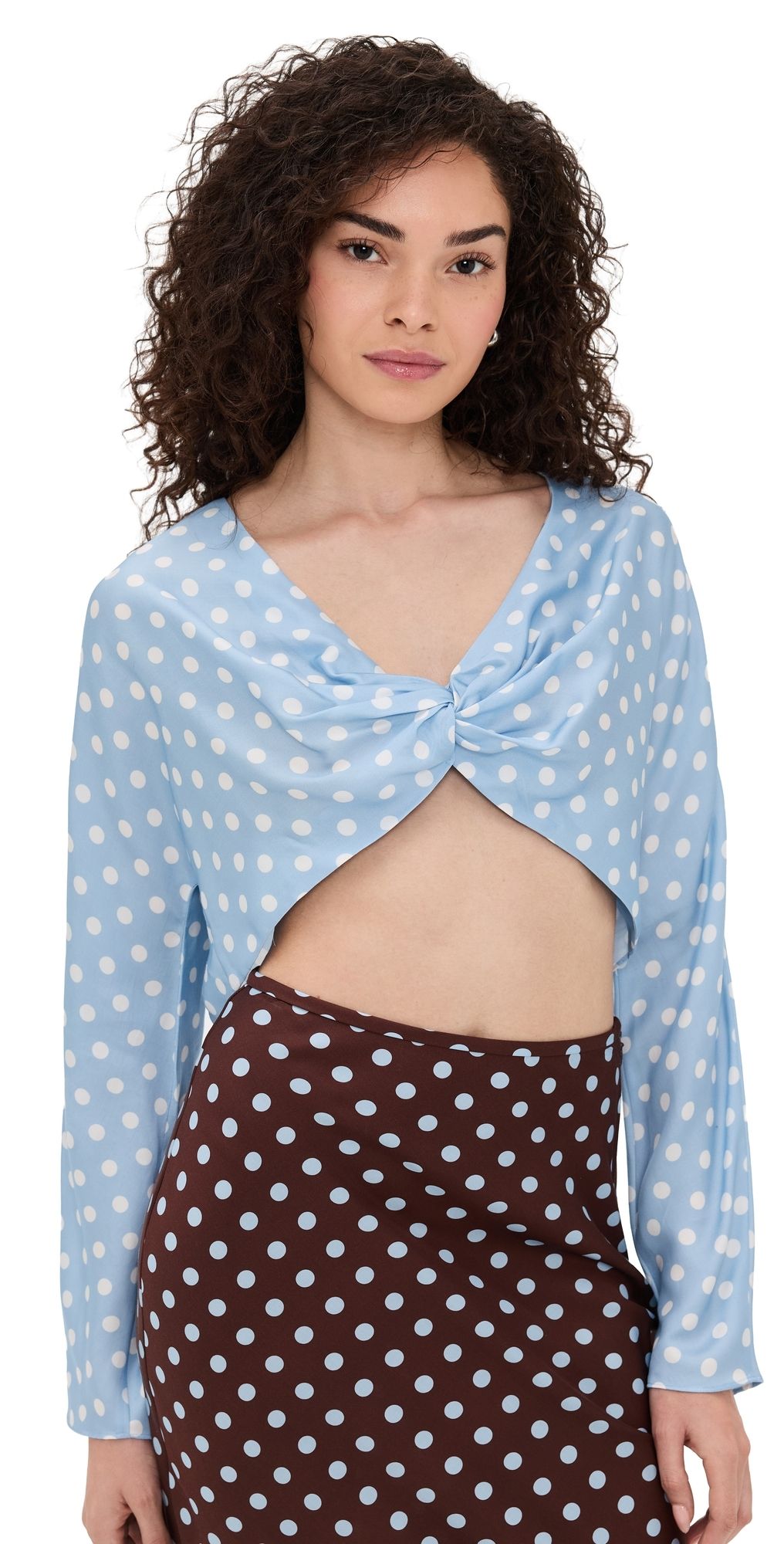 POSSE Tillie Long Sleeve Top Blue Polka Dot XL