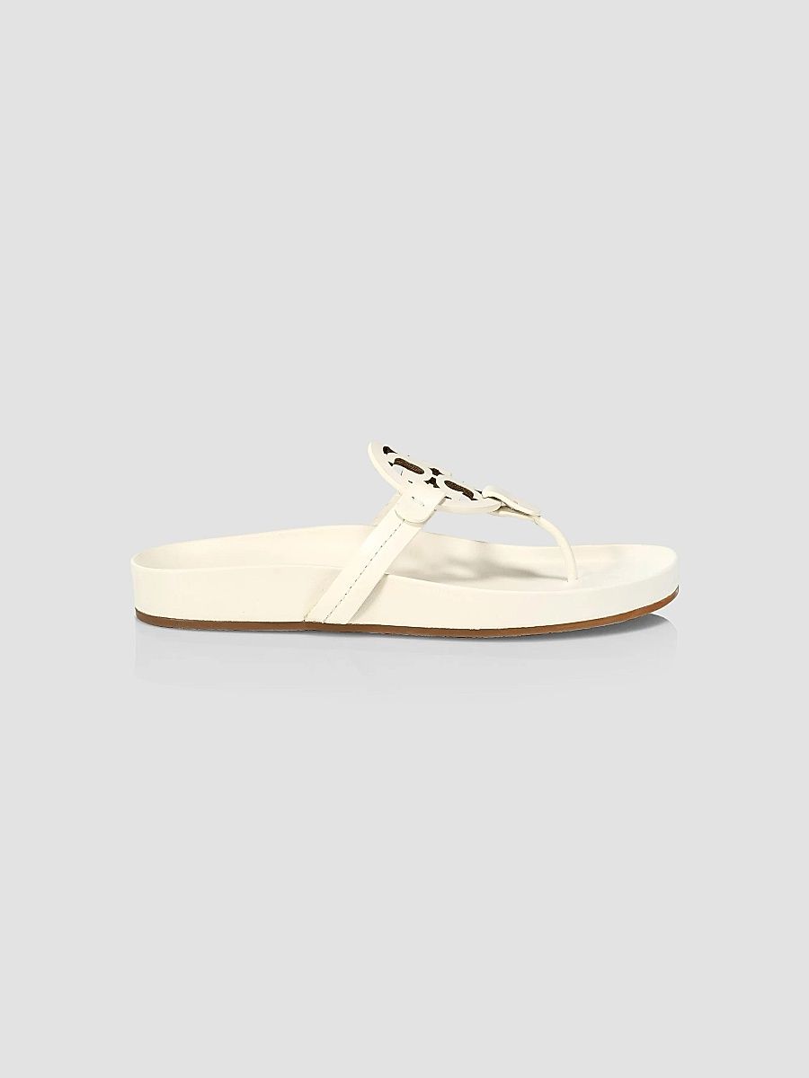 Tory Burch Women's Miller Cloud Leather Thong Sandals - New Ivory - Size 5.5