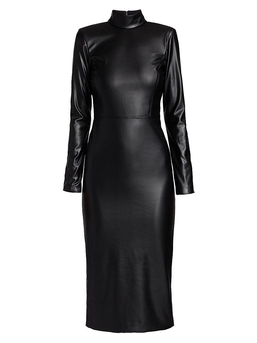Women's Delora Vegan Leather Bodycon Midi Dress - Black - Size 0
