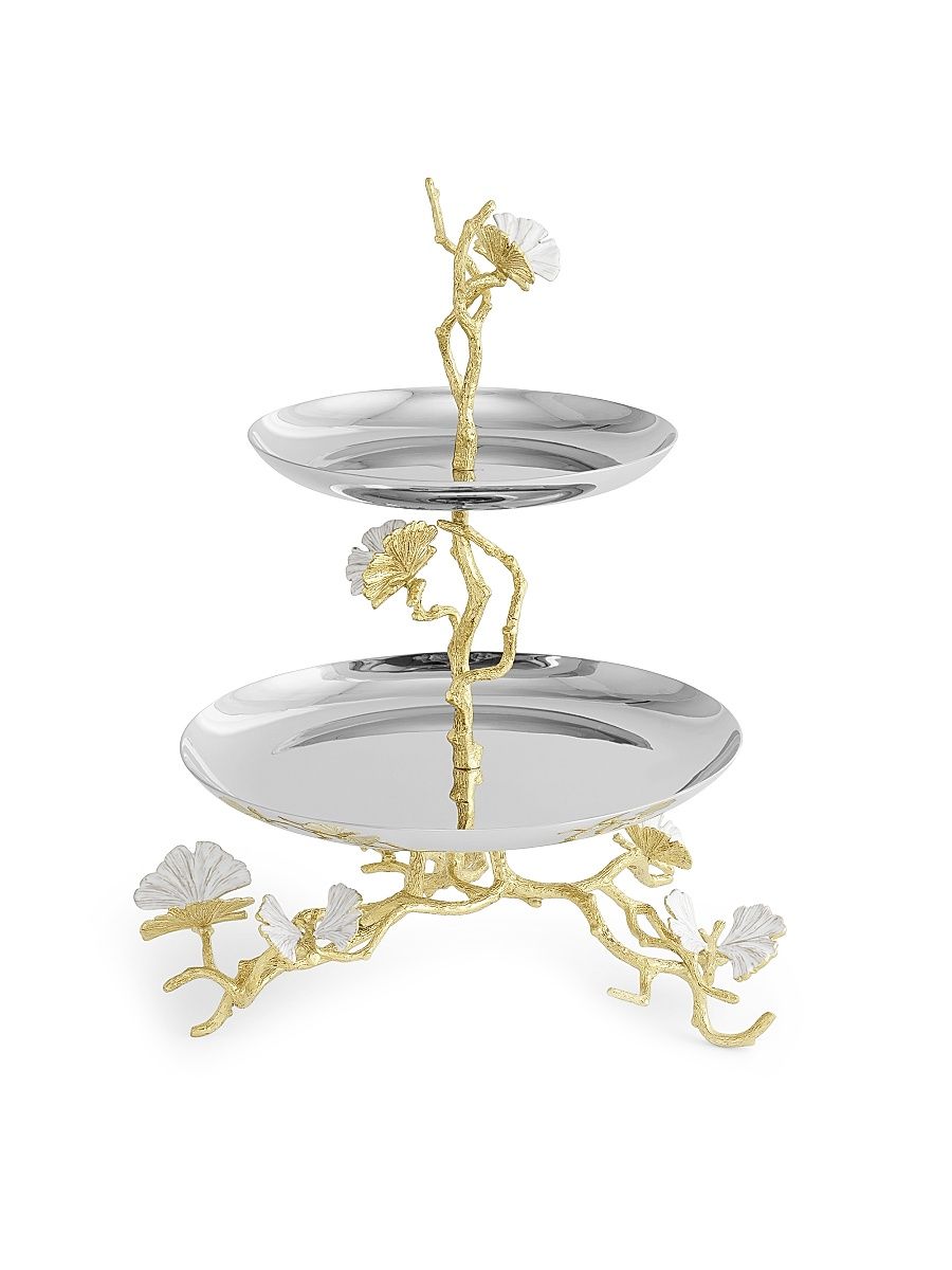 Butterfly Ginkgo Gold 2-Tier Etagere