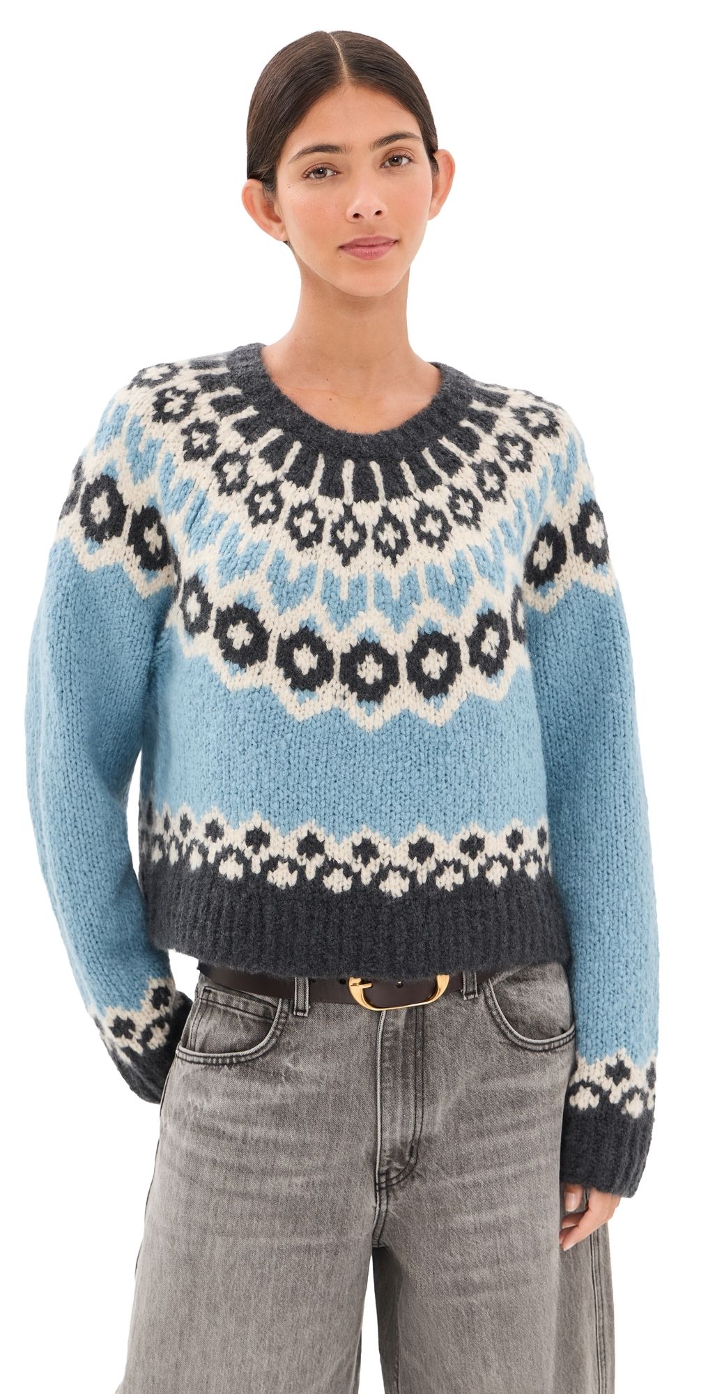 Nili Lotan Isaline Fair Isle Sweater Iceberg Blue Fair Isle M