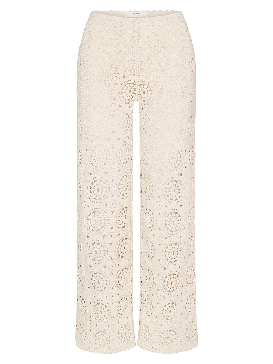 Women's Crochet Cotton Pants - Cream - Size Large