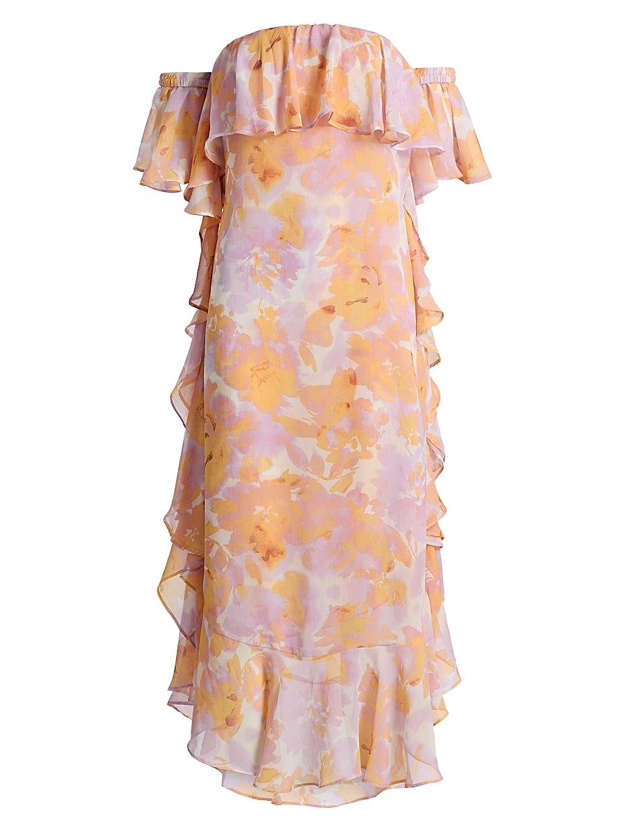 Women's Carla Floral Tiered Ruffle Midi-Dress - Watercolor Flora - Size XL