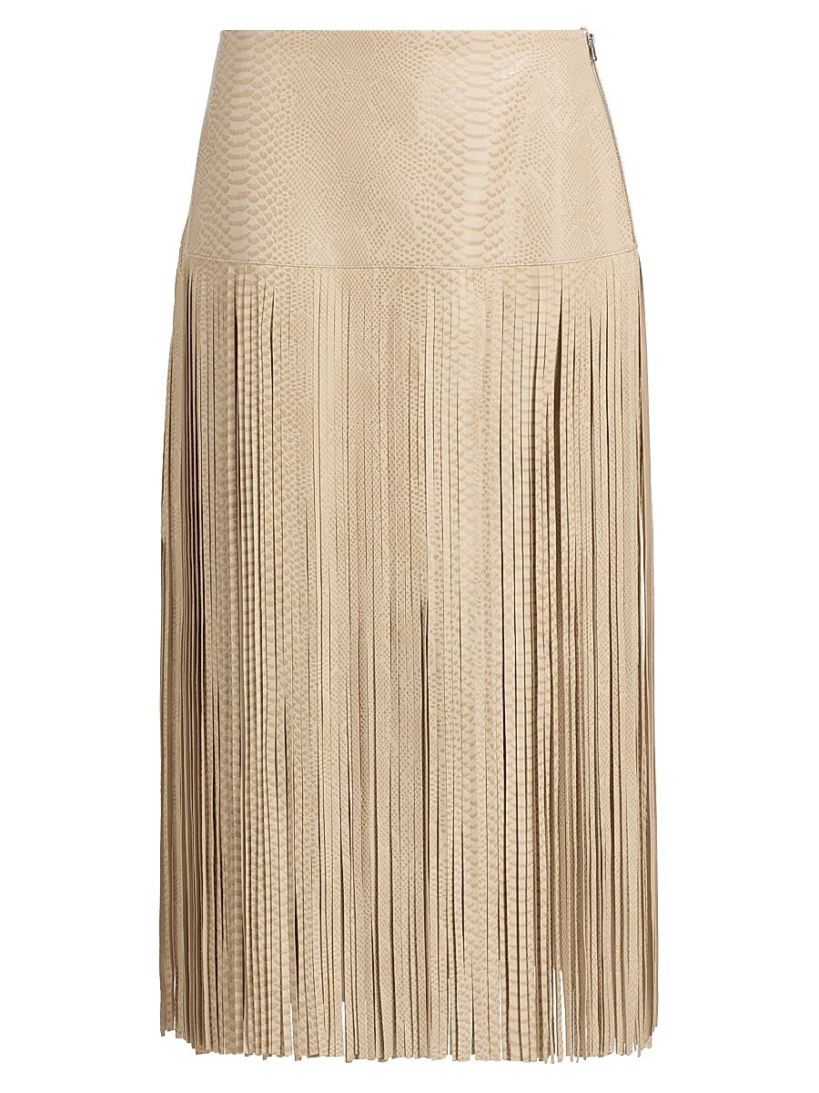 Women's Parker Leather Fringe-Trimmed Skirt - Ecru Multi - Size 10