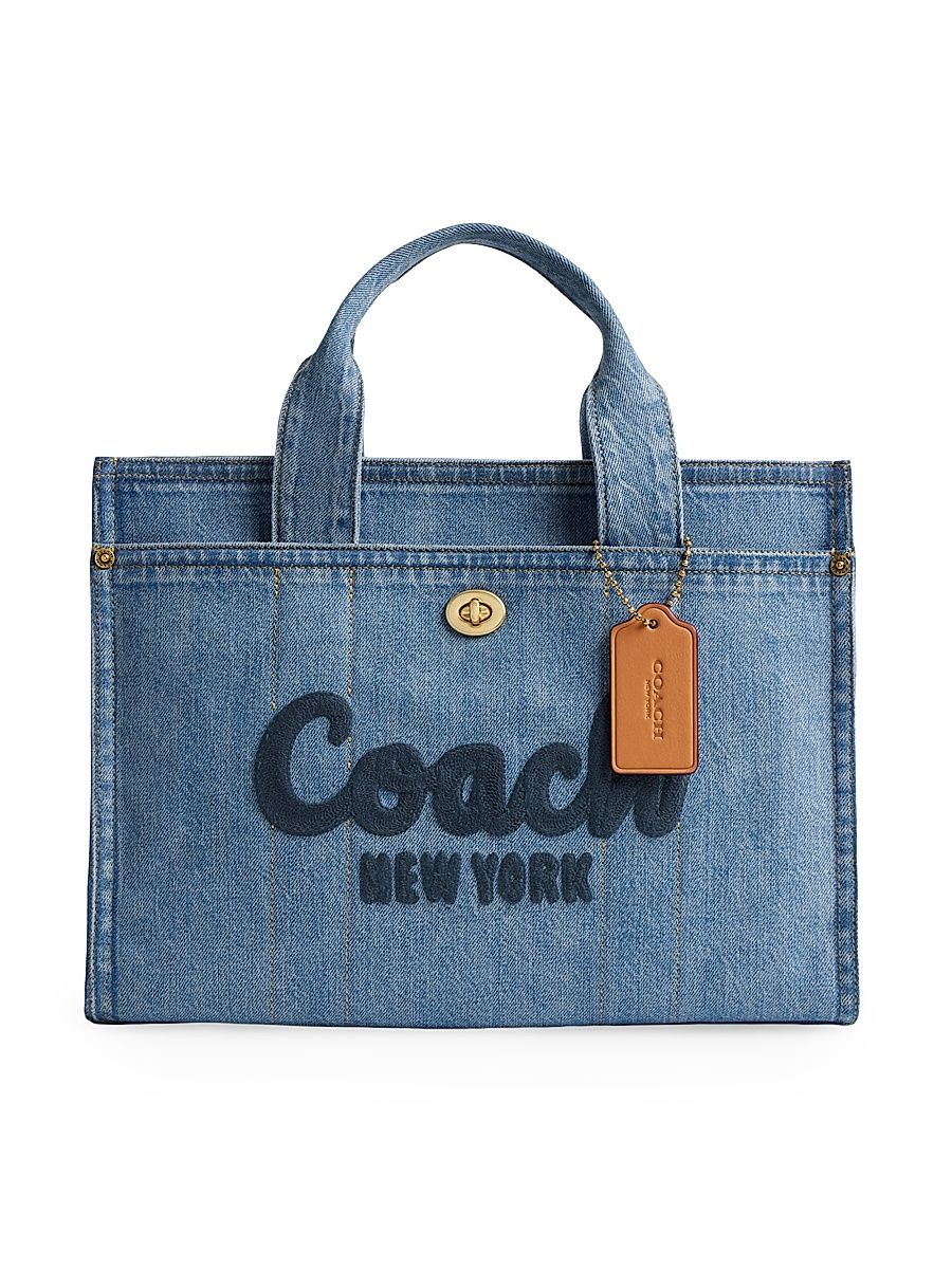 Women's Denim & Leather Tote Bag - Indigo
