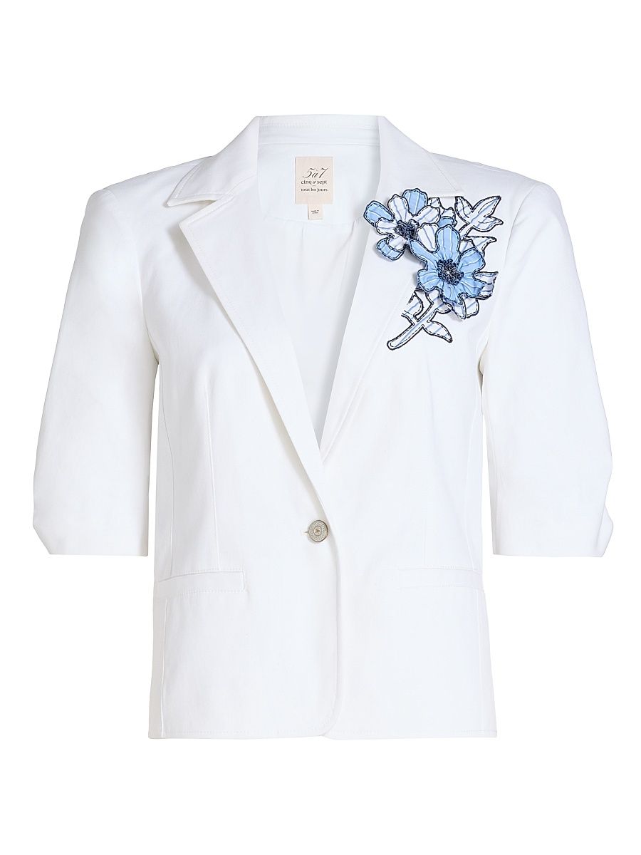 Women's Khloe Striped Floral Appliqué Petit Blazer - White Multi - Size 12