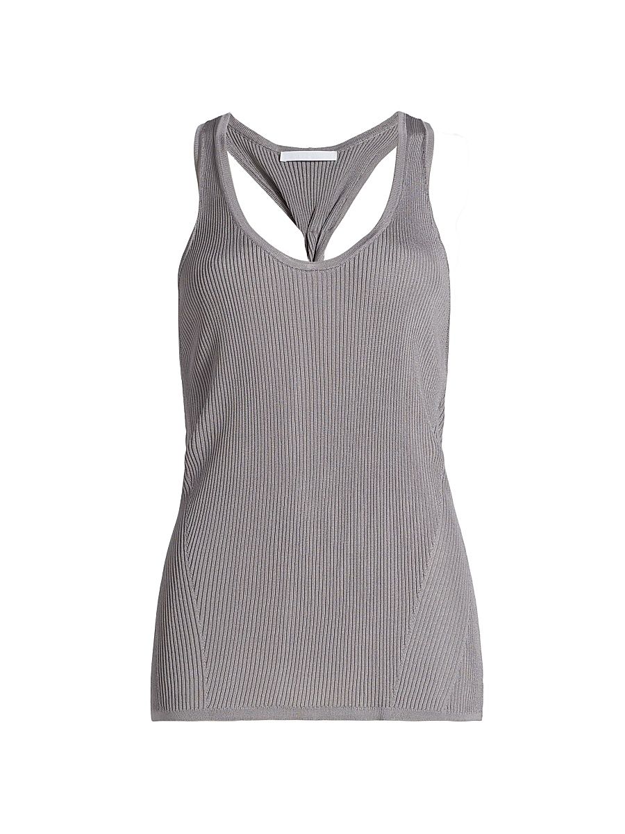 Women's Rib-Knit Twist-Back Tank - Grey Lavender - Size Large