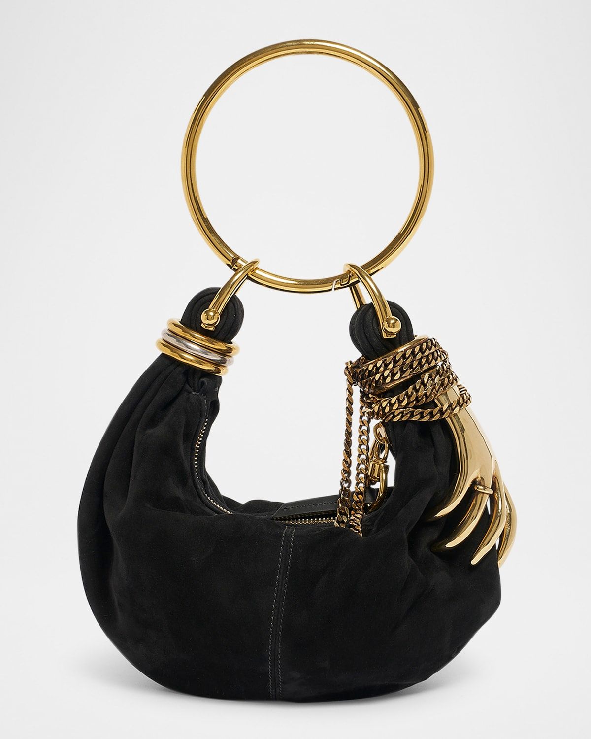 Sculptural Hand Bracelet Bag in Suede