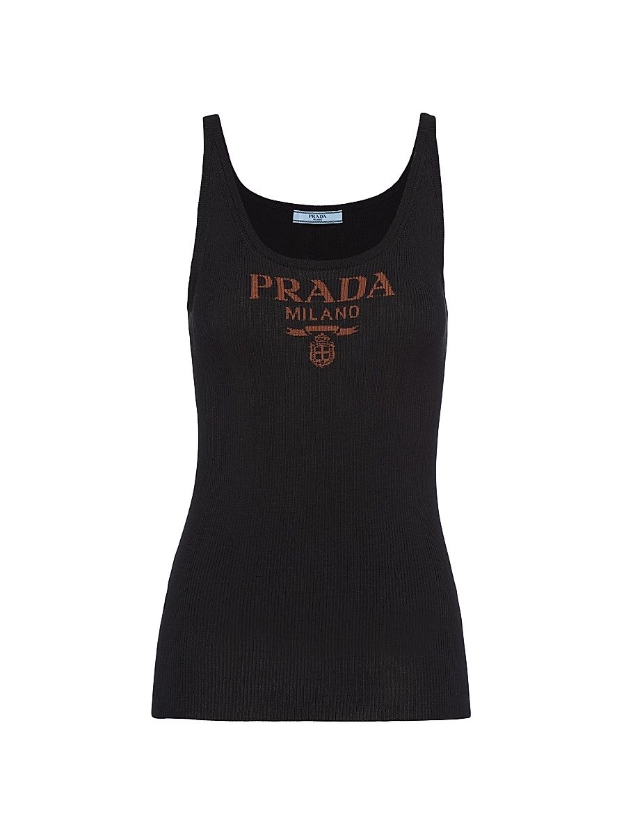 Women's Silk Tank Top With Logo - Black - Size 2