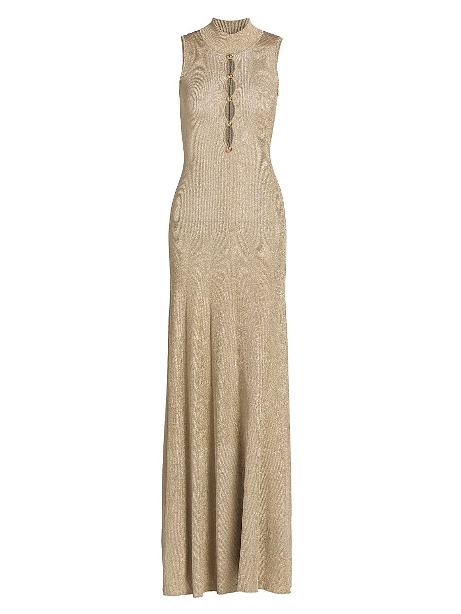 Women's Cut-Out Metallic Rib-Knit Maxi Dress - Gold - Size Large