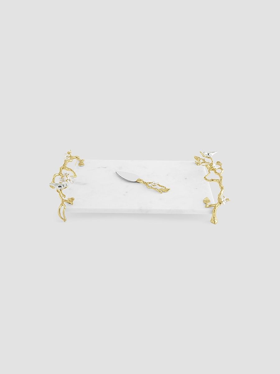 Lovebirds Silver & Gold Cheeseboard & Knife Set