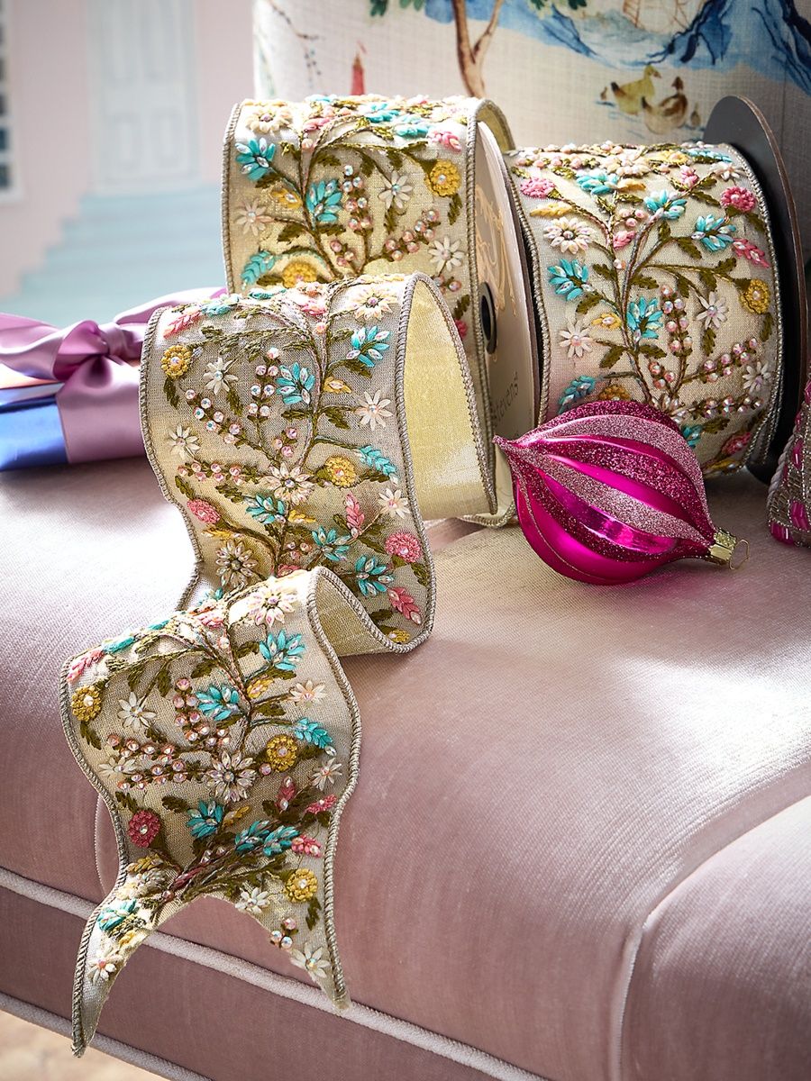 Metallic Dupion Floral Appliqué Ribbon