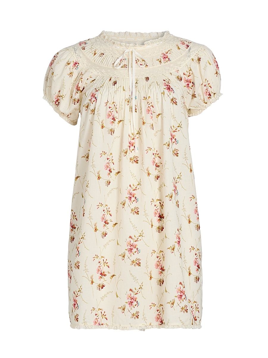 Women's Daphne Floral Cotton Minidress - Blanc Prarie Rose - Size XS