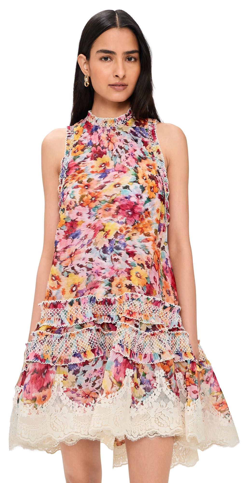 Zimmermann Luna Shirred Lantern Dress Multi Floral 1