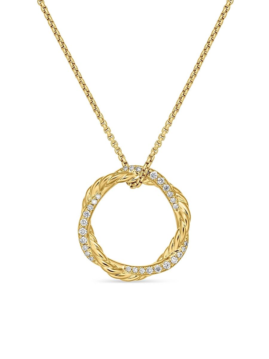 Women's Petite Infinity Pendant Necklace in 18K Yellow Gold with Diamonds, 18mm - Diamond - Size 17