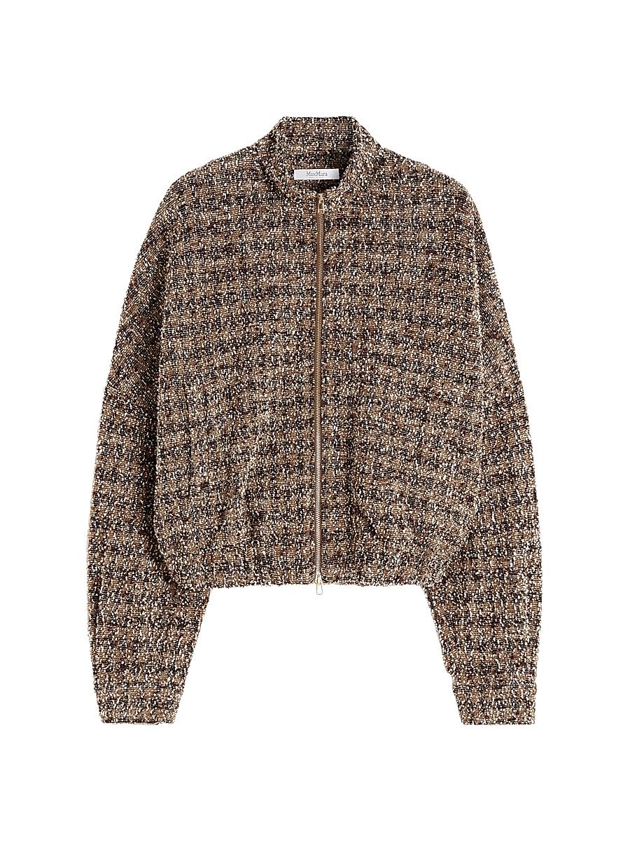 Women's Bouclé Jersey Bomber Jacket - Camel Pied De Poule - Size 14