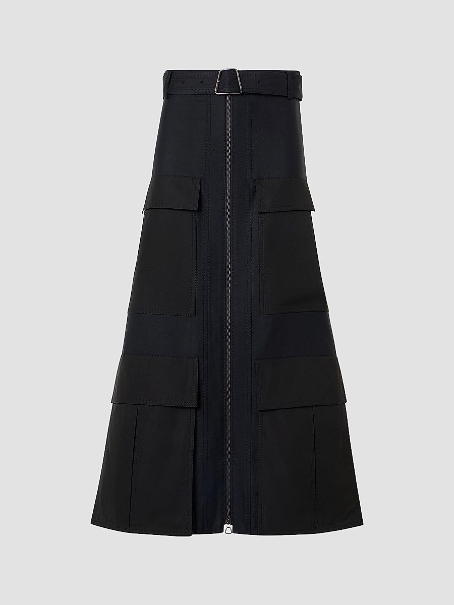 Women's Poplin A-Line Belted Cargo Midi Skirt - Black - Size 10