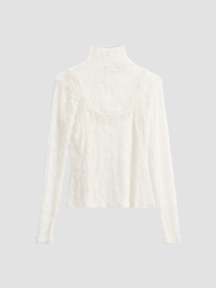 Ulla Johnson Women's Olivette Floral Stretch-Lace Long-Sleeve Top - Cowrie - Size XL
