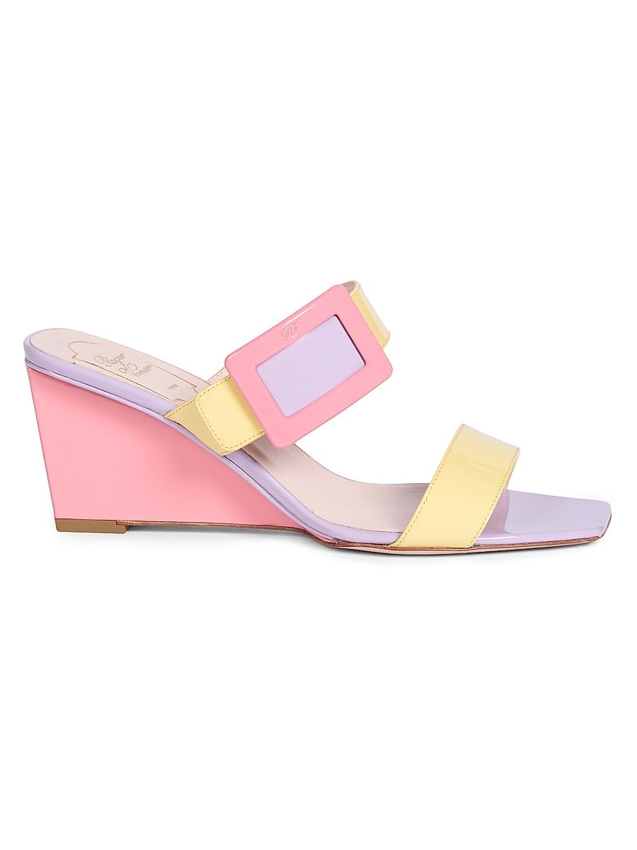 Women's Belle 60MM Patent Leather Wedge Mules - Pastel Multi Color - Size 12