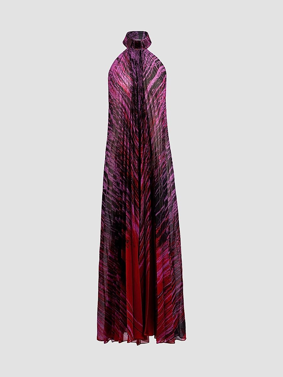Women's Lucia Printed Chiffon Halter Maxi Dress - Abstract Plum - Size XS