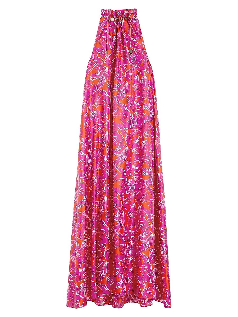 Women's Printed Silk Twill Dress - Coral - Size 0