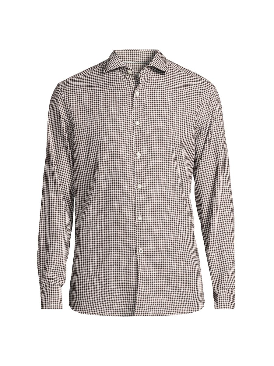 Men's Modern-Fit Checked Cotton Button-Front Sport Shirt - Brown - Size Medium