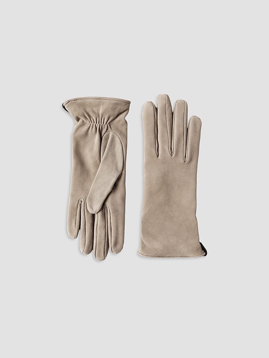 Women's Suede Gloves with Monili - Beige - Size Small