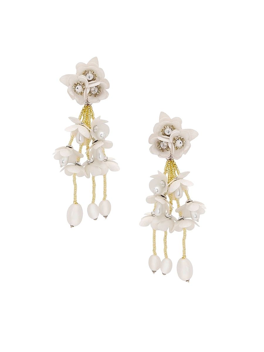 Women's Gradient Flower 24K-Gold-Plated Brass & Glass Beaded Drop Earrings - Ivory