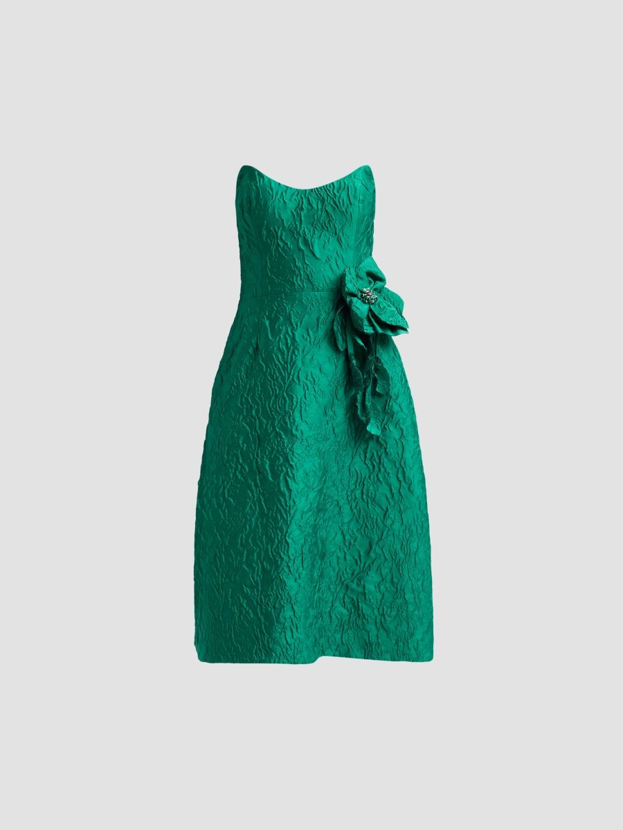 Teri Jon by Rickie Freeman Women's Jacqaurd Strapless Cocktail Dress - Kelly Green - Size 0