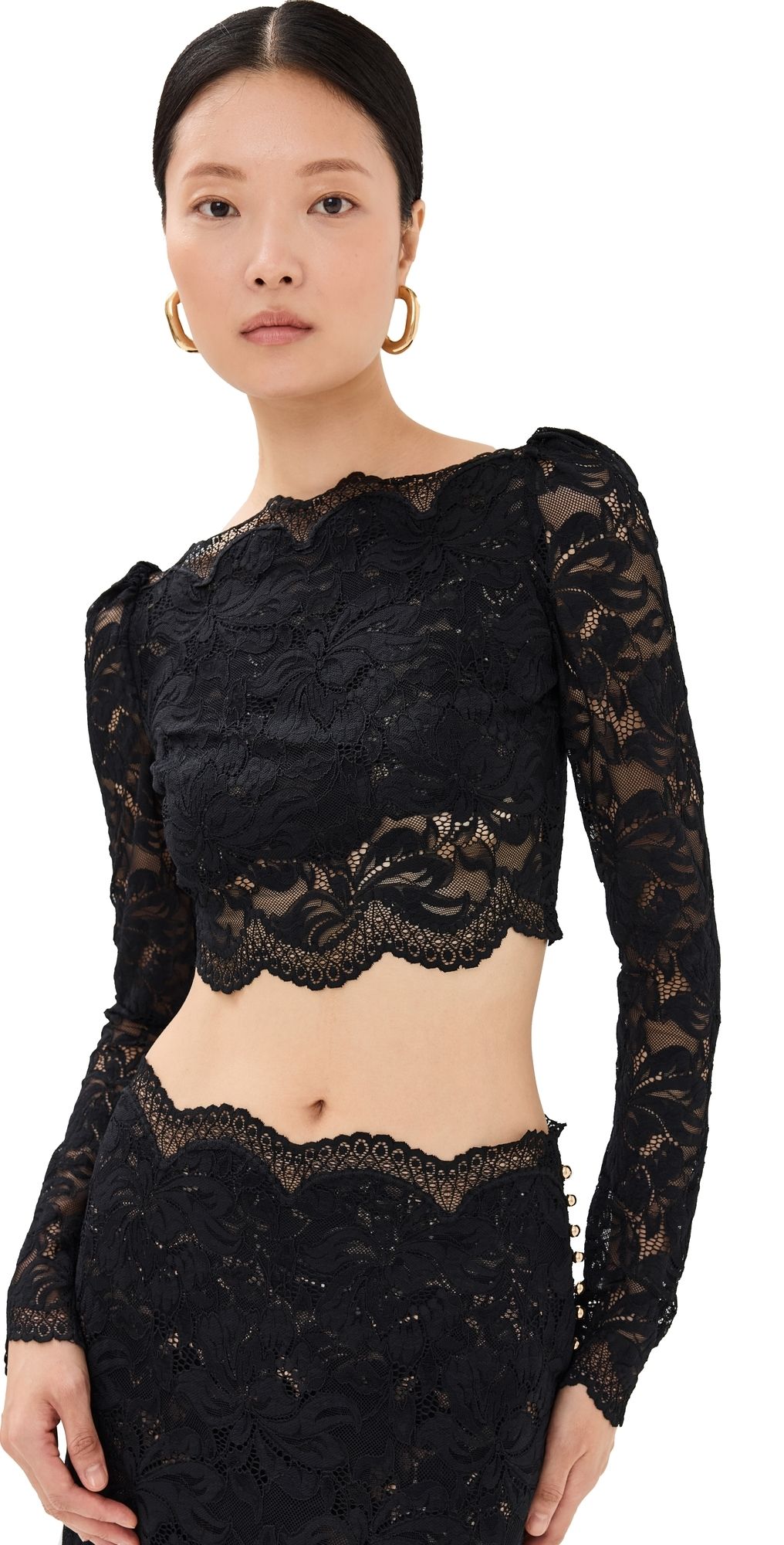 rabanne Black Crop Top In Lace Black 38