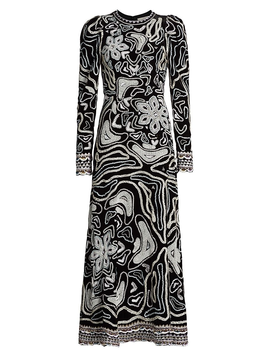 Women's Alexia Bead & Sequin-Embroidered Velvet Gown - Obsidian - Size 2