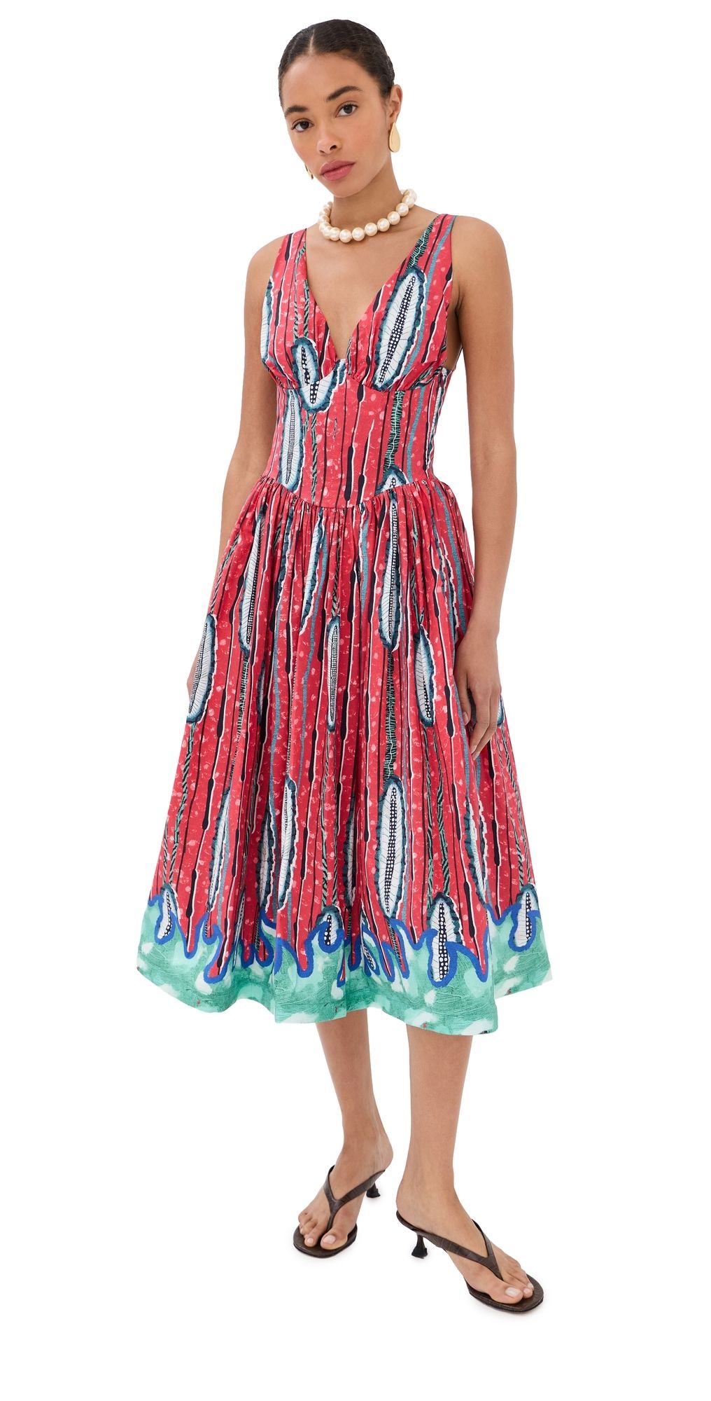 Stella Jean Papaya Midi Dress Red Papaya 42