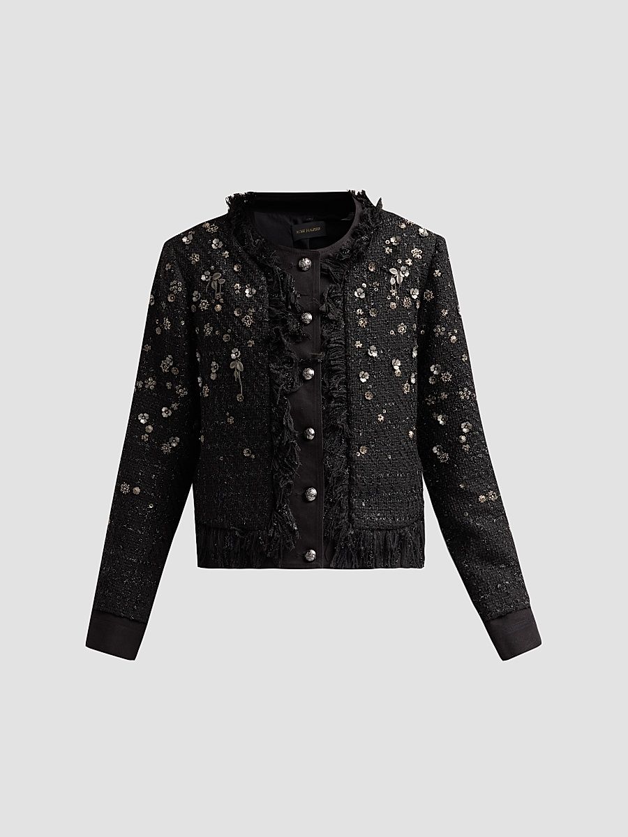 Women's Marshall Embellished Tweed Jacket - Black - Size XL