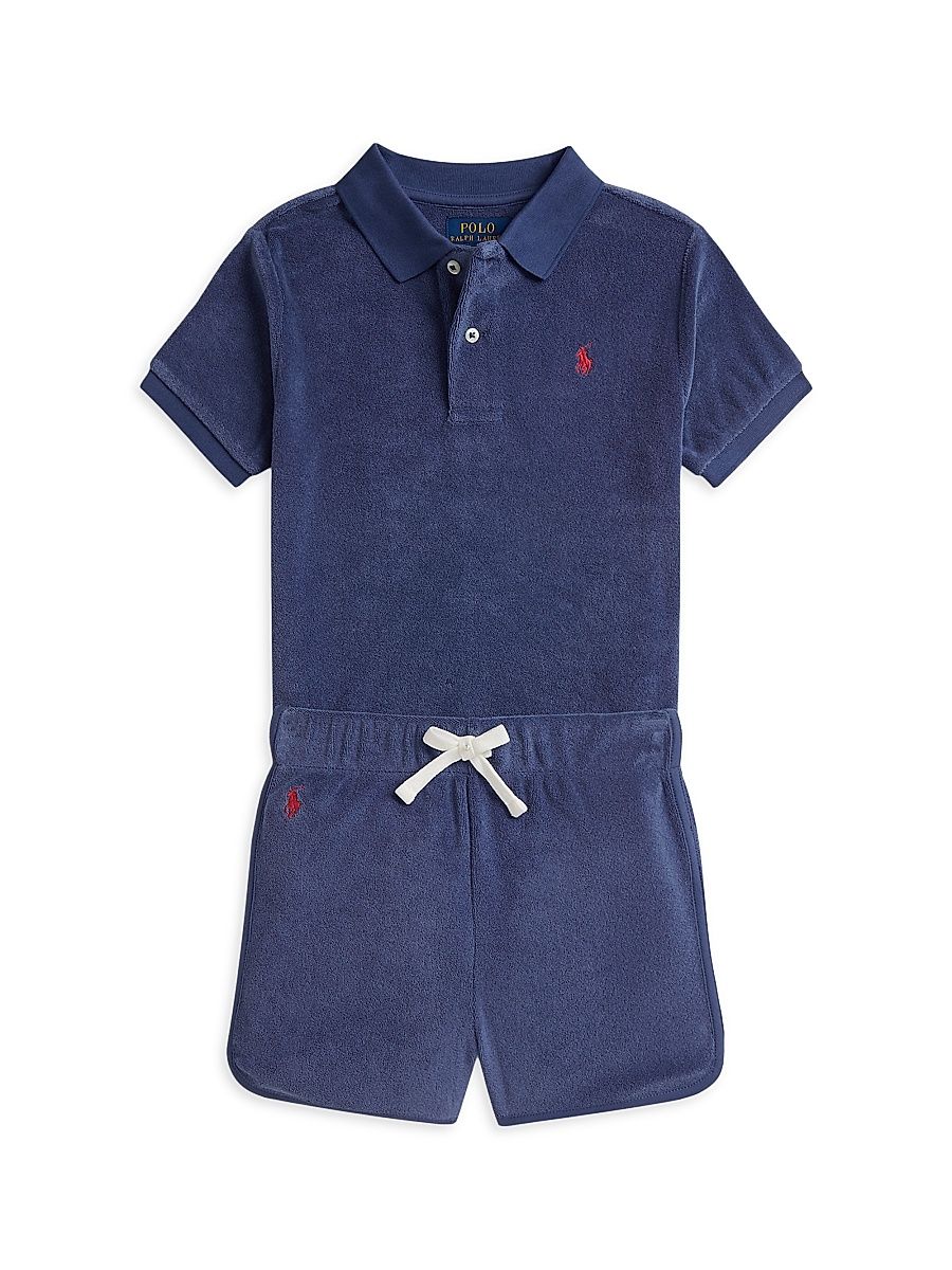 Little Boy's Terry Polo Shirt & Shorts Set - Light Navy - Size 4