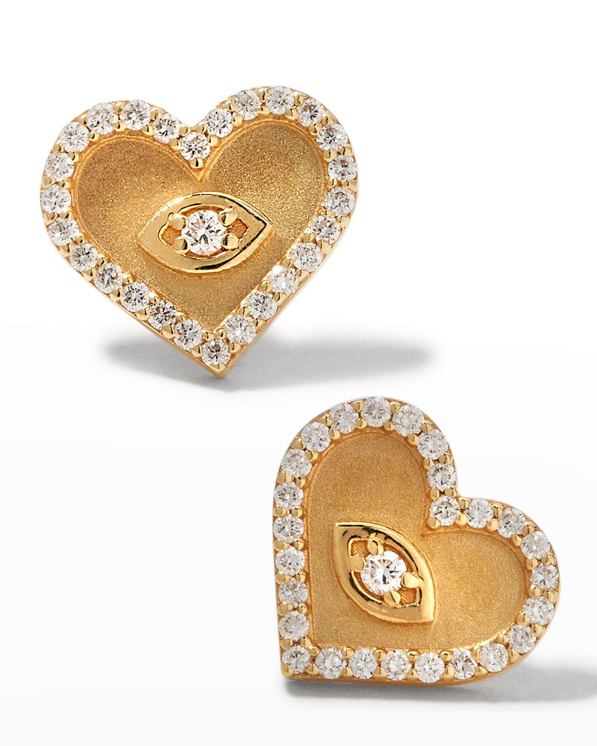 Yellow Gold Small Heart Earrings with Marquise Eye