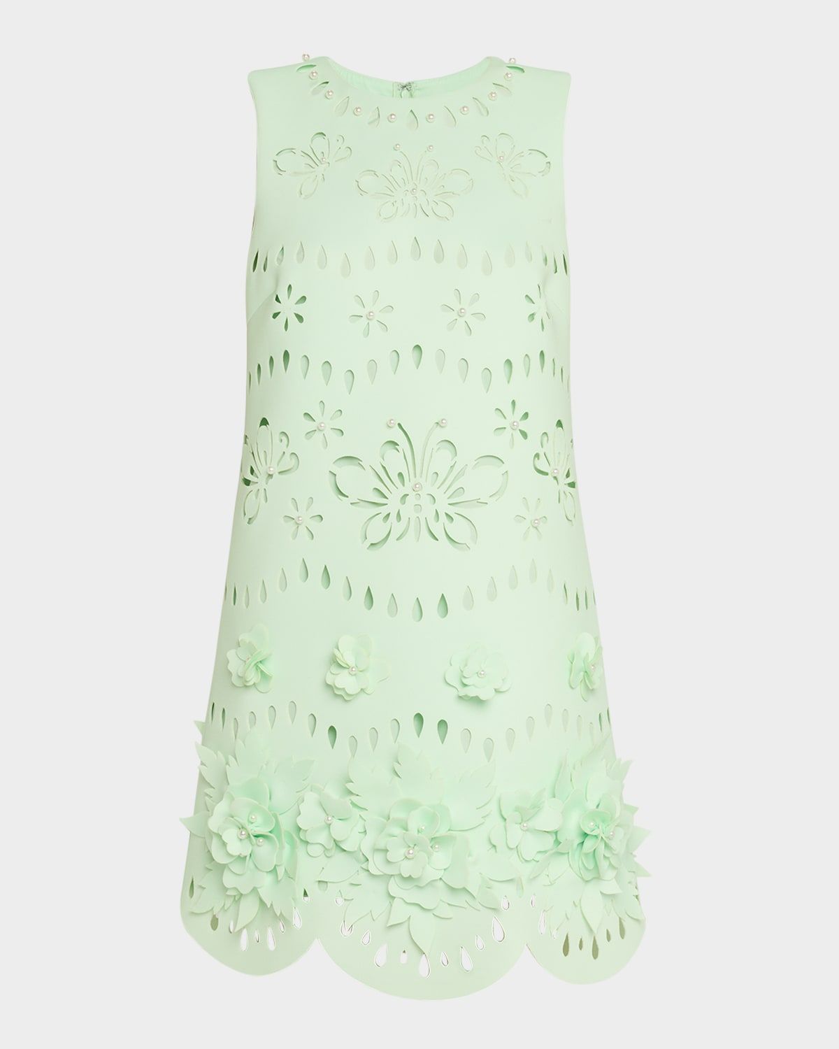 Scalloped Pearly-Embellished Cutout Mini Dress