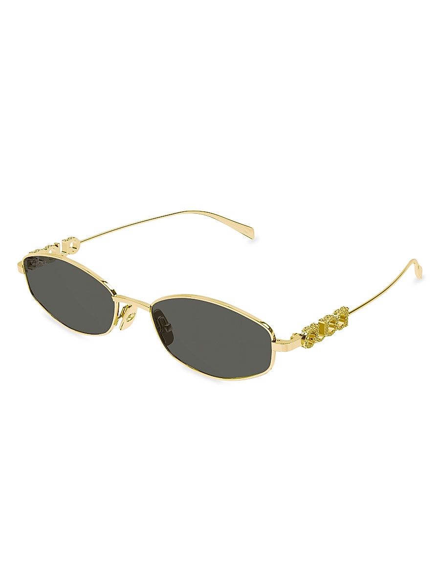Women's Gucci Block 55MM Oval Metal Sunglasses - Gold Black