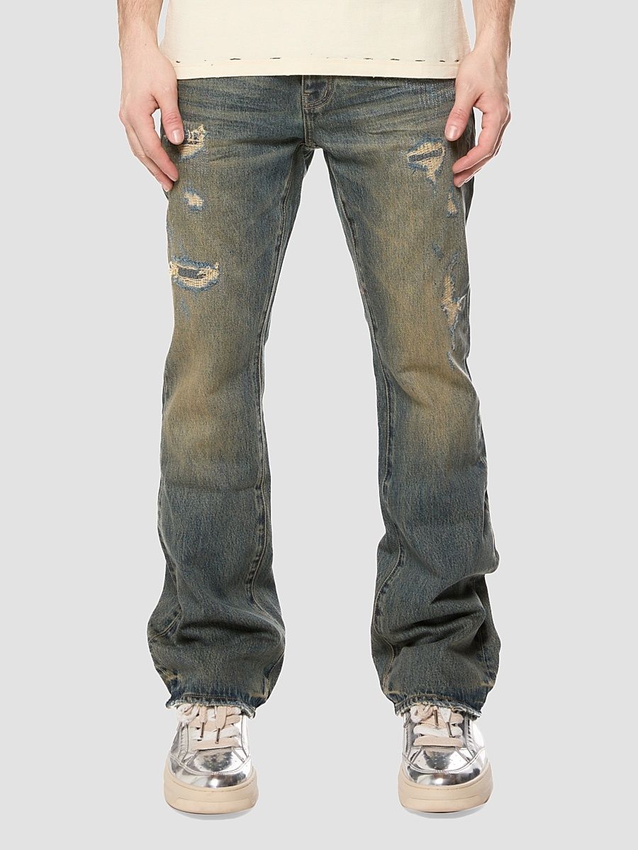 Men's Quilted Destroyed Mid Indigo Bootcut Jeans - Medium Indigo - Size 40
