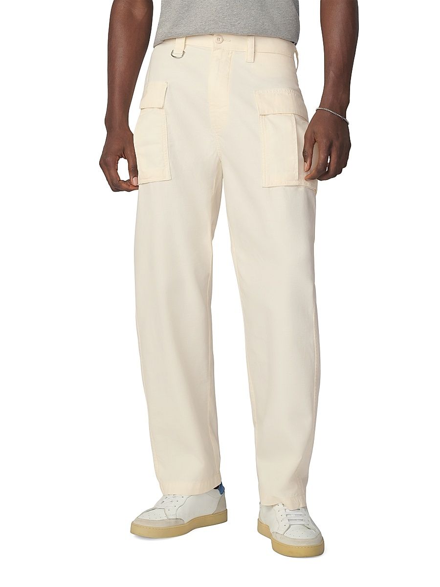 Men's Fatigue Cotton High-Rise Straight-Leg Cargo Pants - Egret - Size 38